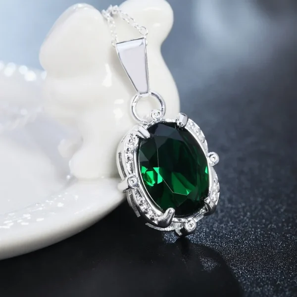 Sterling Silver Green Crystal Pendant - Image 2